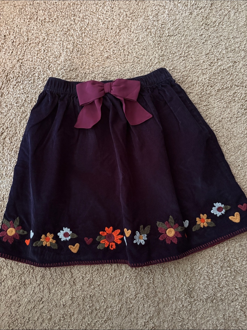 Hanna Andersson Corduroy Skirt with Floral Embroidery and Bow size 150